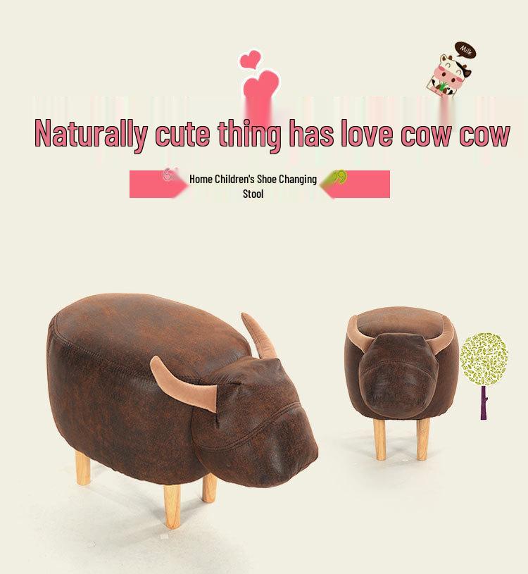 Cute Suede Cow Leg Stool: Solid Wood Footstool for Shoe Stores and Malls