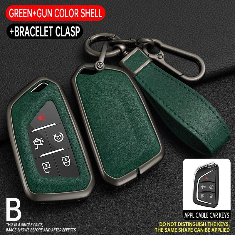 

Zinc Alloy Leather Car Key Fob Cover Case Shell For Cadillac Escalade Ct4 Ct4-V Ct5 Xts Ct6 C8 For Gmc Yukon Accessories
