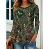 Ladies' Elegant Floral Printed T-shirt - Comfortable Round Neck Long Sleeve Top