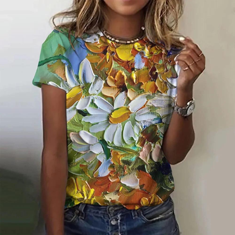 

Beautiful Floral 3D Digital Printed Women s Fashionable Casual Round Neck Short Sleeved T-shirt 6XL
