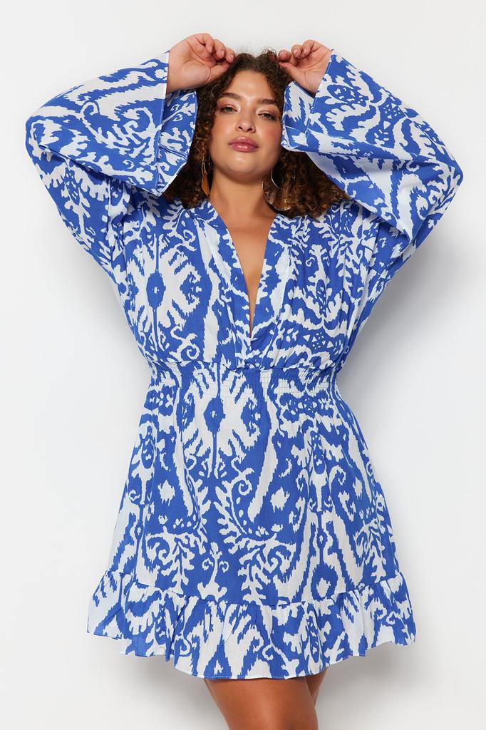 Women's Style Plus Size Dress Black Ethnic Skater Mini Woven Plus Size Beach Dress