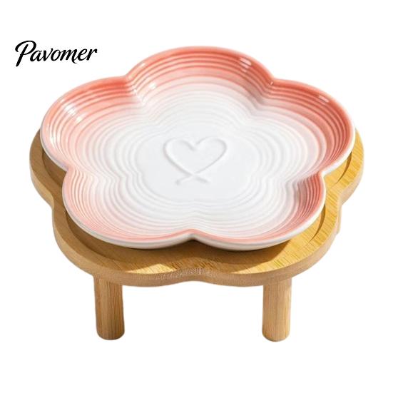 Elevated Cat Food Bowls Ceramic Pet Bowl with Raised Stand, Flower Shape Whisker Friendly Non-slip Feeding Plate for Neck Protection, Anti Slip Bowl,