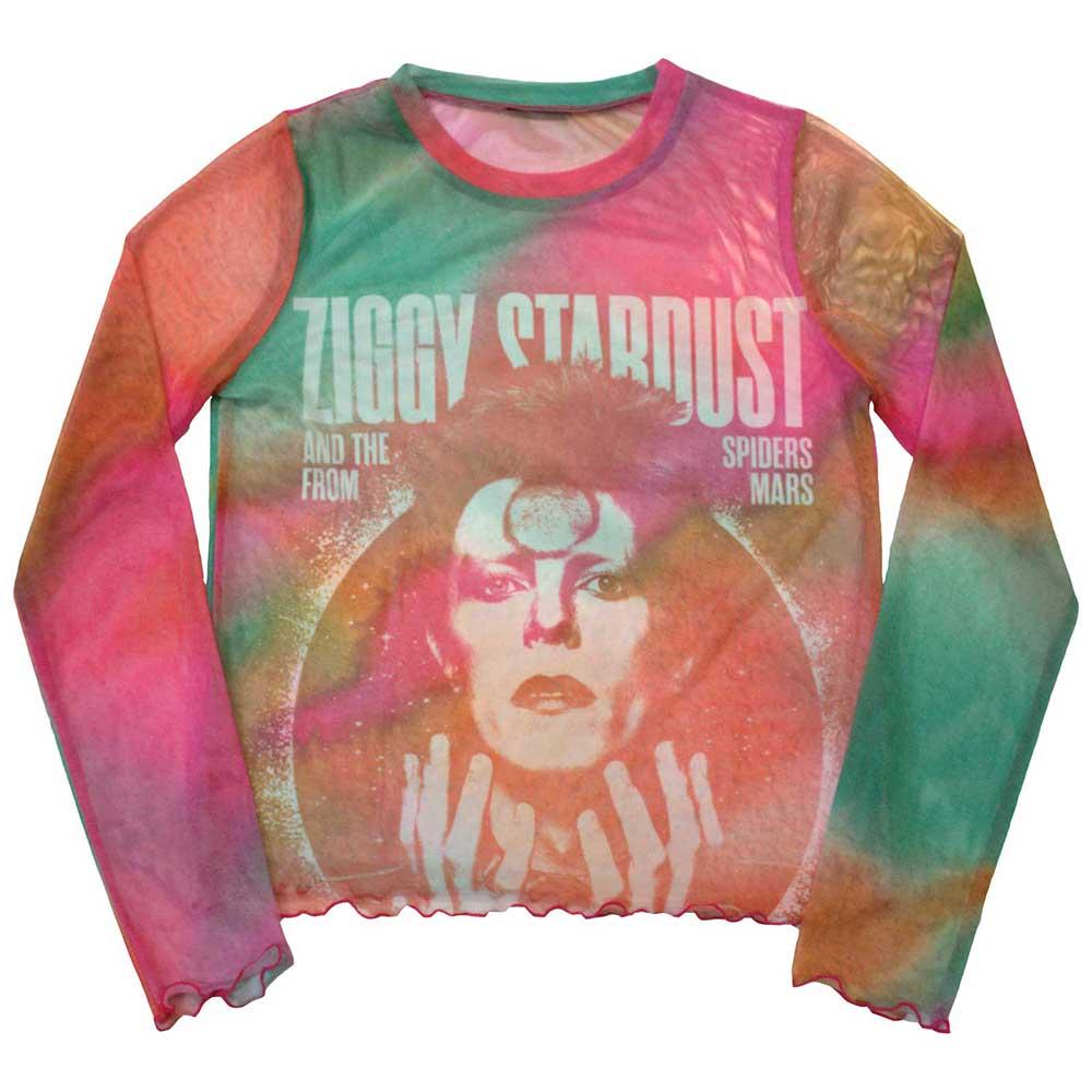 David Bowie Womens/Ladies Ziggy v2 Mesh Long-Sleeved Crop Top
