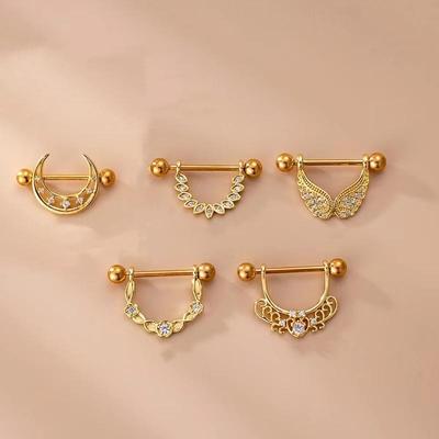 Stainless Steel Winged Zircon Nipple Ring Body Jewelry