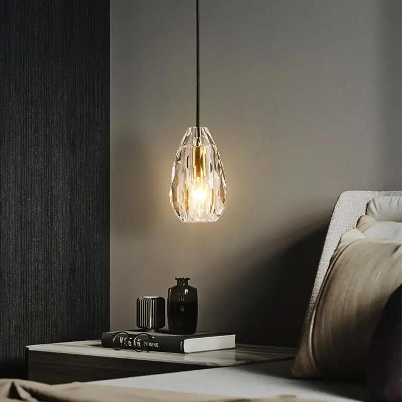 Luxury Gold Lustre Copper Crystal Pendant Lights LED E14 Modern Hanging Lamp Bedside Bedroom Model/Dining Room Kitchen Store Bar