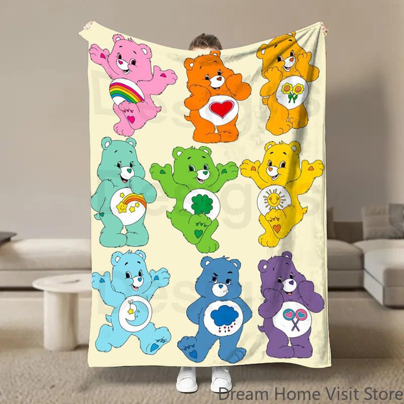 Cute Rainbow Bears Anime Flannel Blanket Pikachu Figures Home Sofa Lunch Break Blankets Children Student Blankets Nap Cover Kids