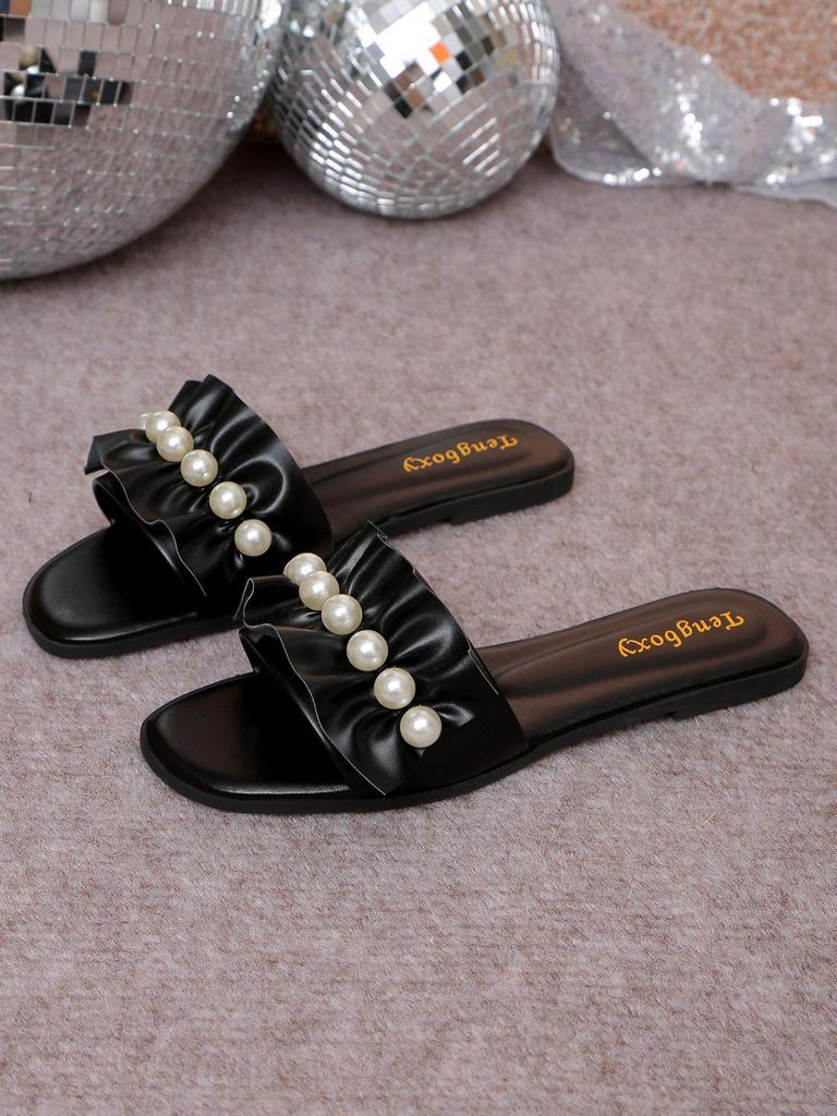 2026 New Women's Pearl Lace Thin Strap Summer Sandals: Plus Size Beach Slippers for Outdoor Wear