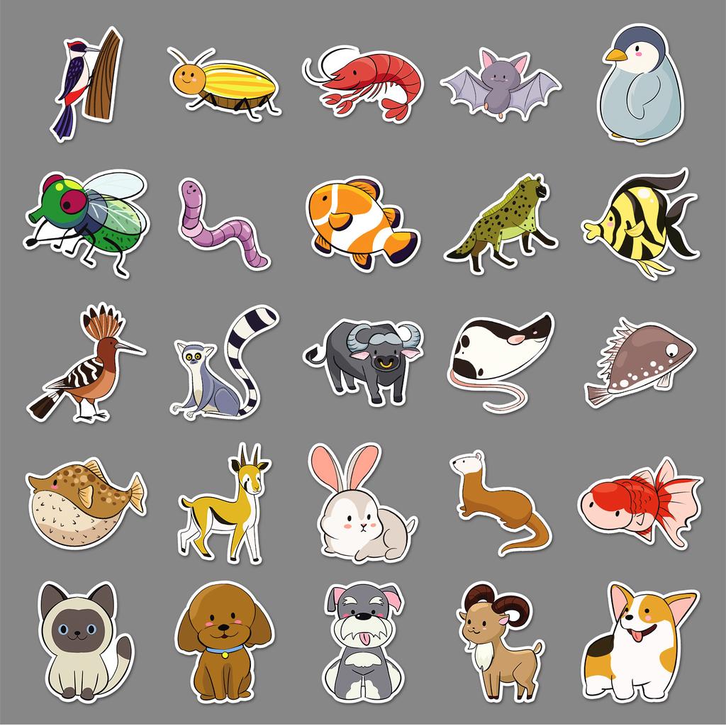 100 Einfache Zeichnung Tier Graffiti Aufkleber Cartoon Niedlich Guka Handgezeichnet Dekorative Wasserbecher Handy Aufkleber
