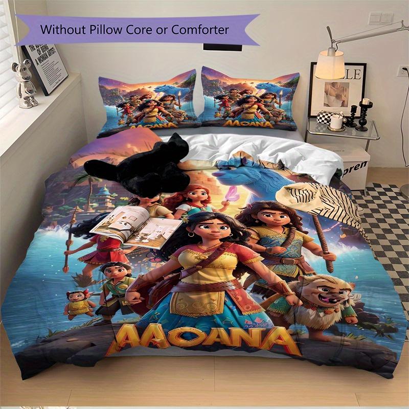 3pcs Moana Adventure Printed Quilt Set, Includes 1 Quilt Cover and 2 Pillowcases, Machine Washable, Suitable for All Seasons.Q068