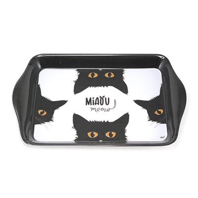 [A1083] – Kleines Melamintablett „Cats“ schwarz weiß (Miau) - 21 x 14 cm