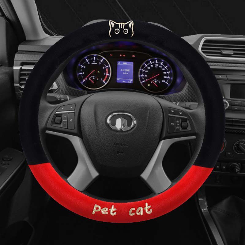 

Great Wall Wingle 5, Wingle 6, Wingle 7 Pickup Truck-Specific Plush Cotton Car Steering Wheel Cover for Winter Warmth and Anti-Slip Pet Cat Plush-Raffi Red-Round