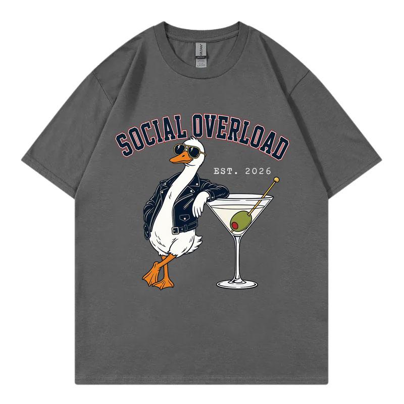 Social Overload Funny Goose Meme T-shirts High Street Fashion Trend Short Sleeve T Shirt Men Women Casual Cotton Summer T-shirt