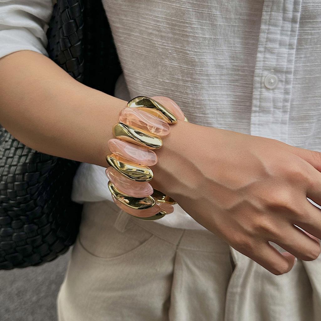 Retro Bunt gefärbtes Acrylharz Elastizität Armreif Geometrisch Übertrieben Breit Rund Stretch Armreifen für Frauen Klobiger Schmuck