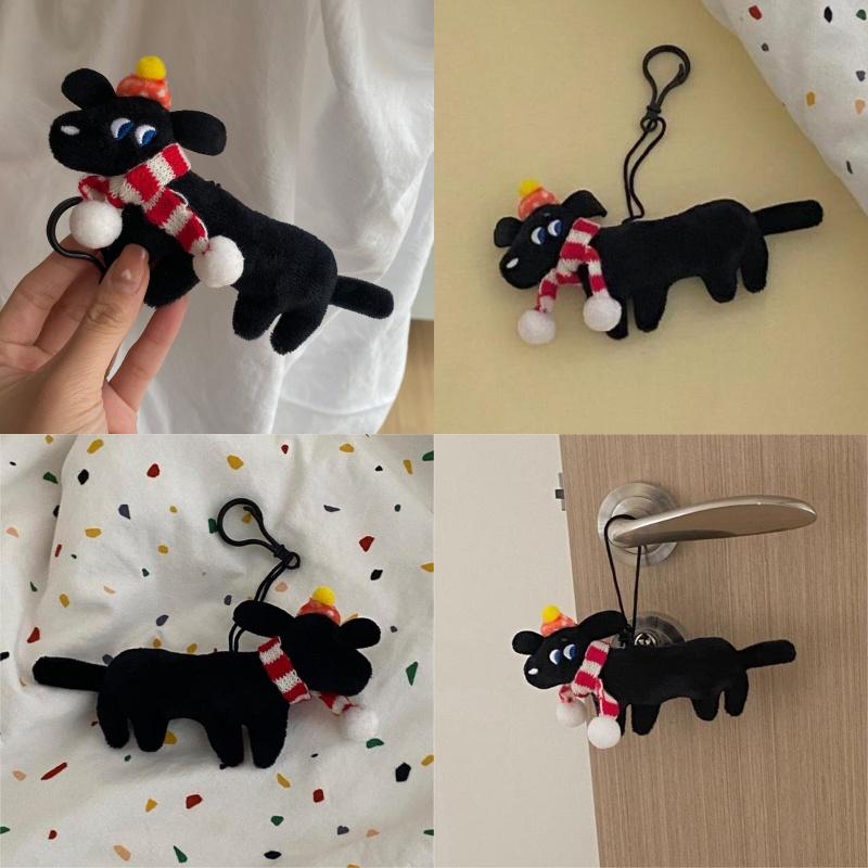 Cute Black Dog Plush Toy Christmas Ornament For Student Backpack Decoration Gift Short Plush, Black, 159cm
