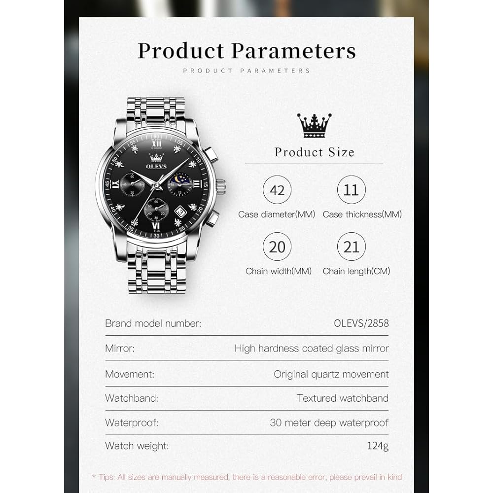 OLEVS Men's Luxury Analog Quartz Watch Silver Black Two-Tone Waterproof Date Display Stainless Steel Casual Timepiece
