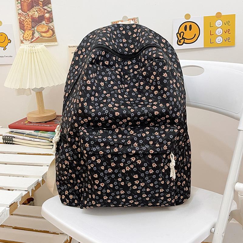 Flower Print Backpack Women's School Bag Campus Girls Nylon Backpack