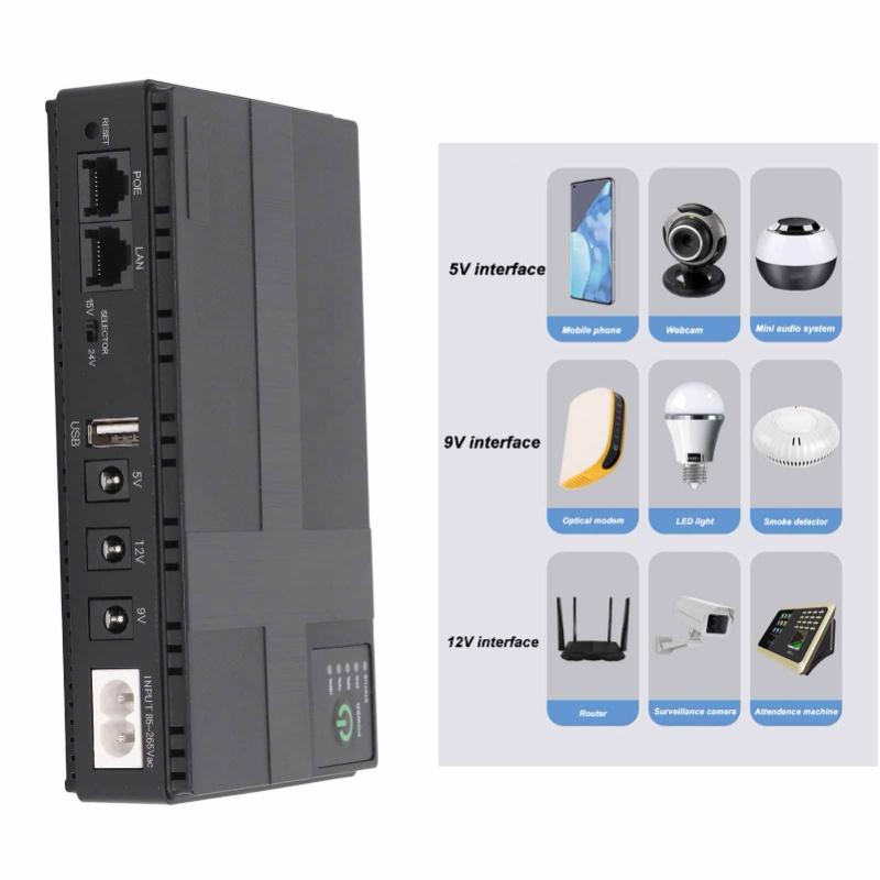 UPS Battery Backup 10400mAh 5V 9V 12V 2A POE 15V 24V 1A Output Uninterruptible Power Supply 85-265V EU Plug