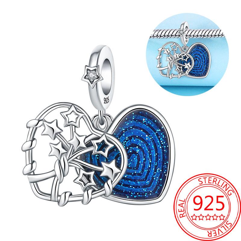 Breloque Pendentif Perles Cœur Rose Scintillant Cuivre Compatible Bracelet Original Pour Femmes Bijoux Cadeaux Saint-Valentin