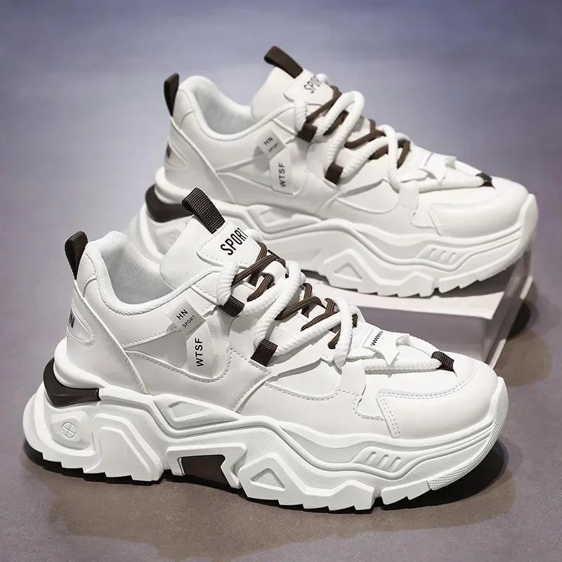 Men's Sneakers Thick Sole Height Increasing Breathable Casual Shoe for Men Trendy Thick Lace Vulcanized Shoes Male Hiking Shoes