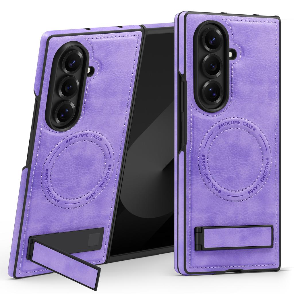 For Samsung Galaxy Z Fold7 5G Case Compatible with MagSafe Kickstand Leather Phone Back Cover