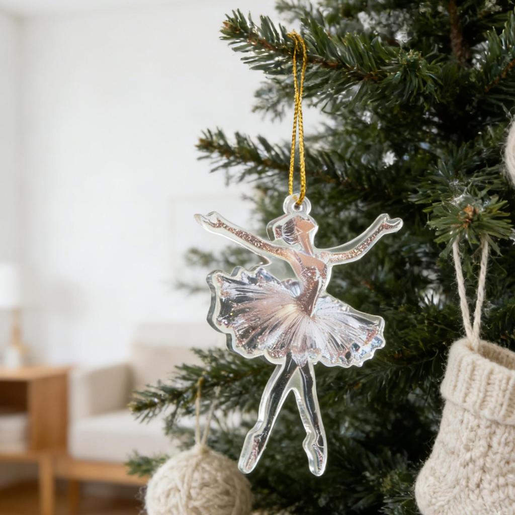 Christmas Tree Hanging Ornament Xmas Decor 2D Glittering Ballerina Transparent