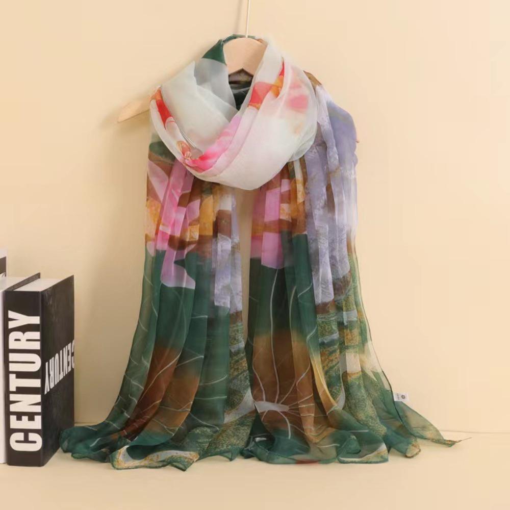 Spring and Autumn Shawl Women's Sunscreen Scarf White with Long Soft Gauze Summer Seaside Large Beach Scarf Travel Silk Scarf