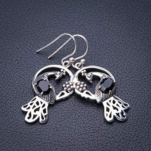 StarGems® Natural Black Onyx Peacock Handmade 925 Sterling Silver Earrings 1.75" E1824