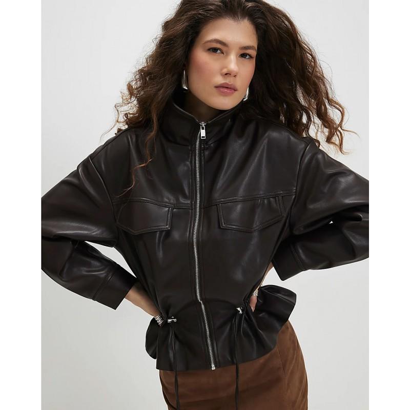 Womens Faux Leather Biker Jacket With