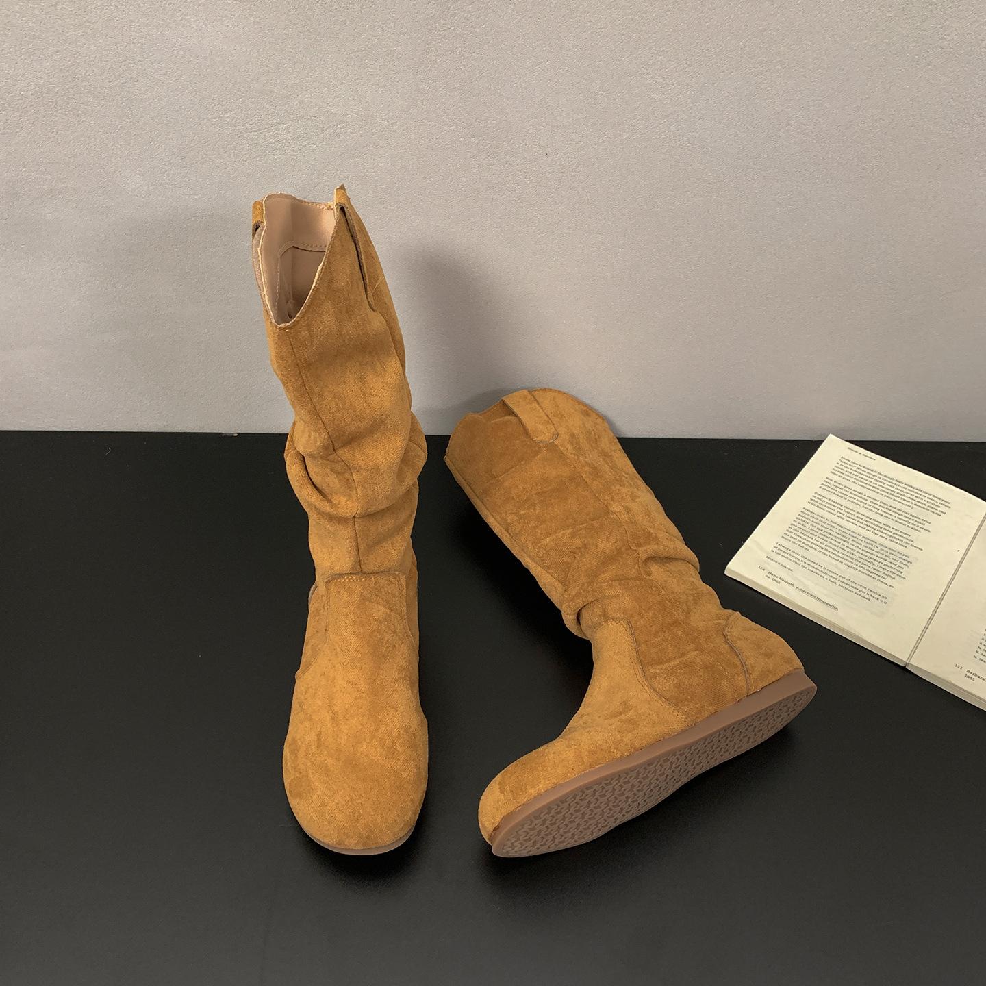 

Brown retro flat boots children s boots 2025 new autumn versatile skirt Maillard stacking boots 35 коричневый