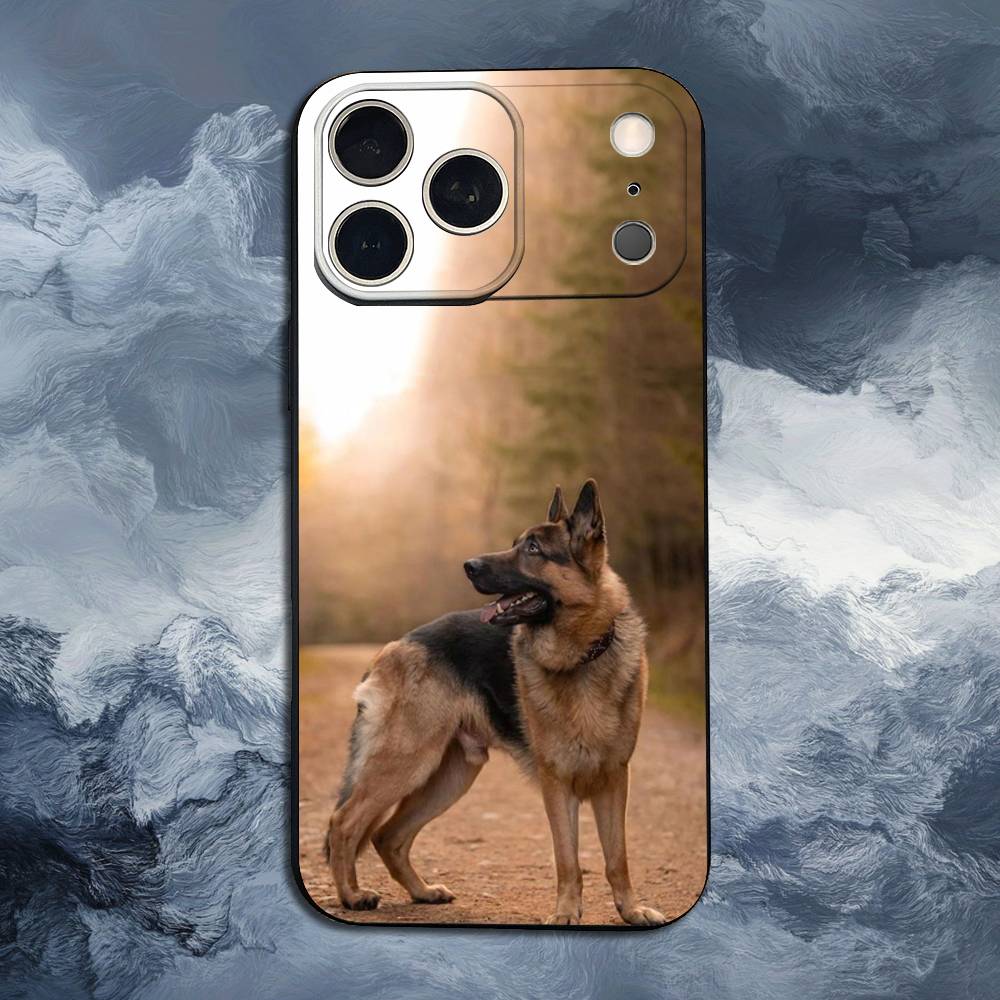 German Shepherd Dog For iPhone 12,14,13,15,8,7,16,11,17,X,Mini,Plus,Pro,XR,SE,XS,Max,Soft Silicone Black Case