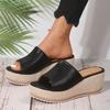 New style wedge heel thick sole plus size slippers for women, fashionable woven sole, European and American mom one word Roman slippers