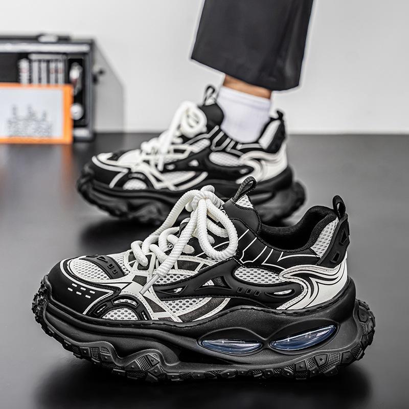 Men's shoes spring and autumn new mesh breathable thick-soled dad shoes men's sports and leisure shoes student running trendy shoes men