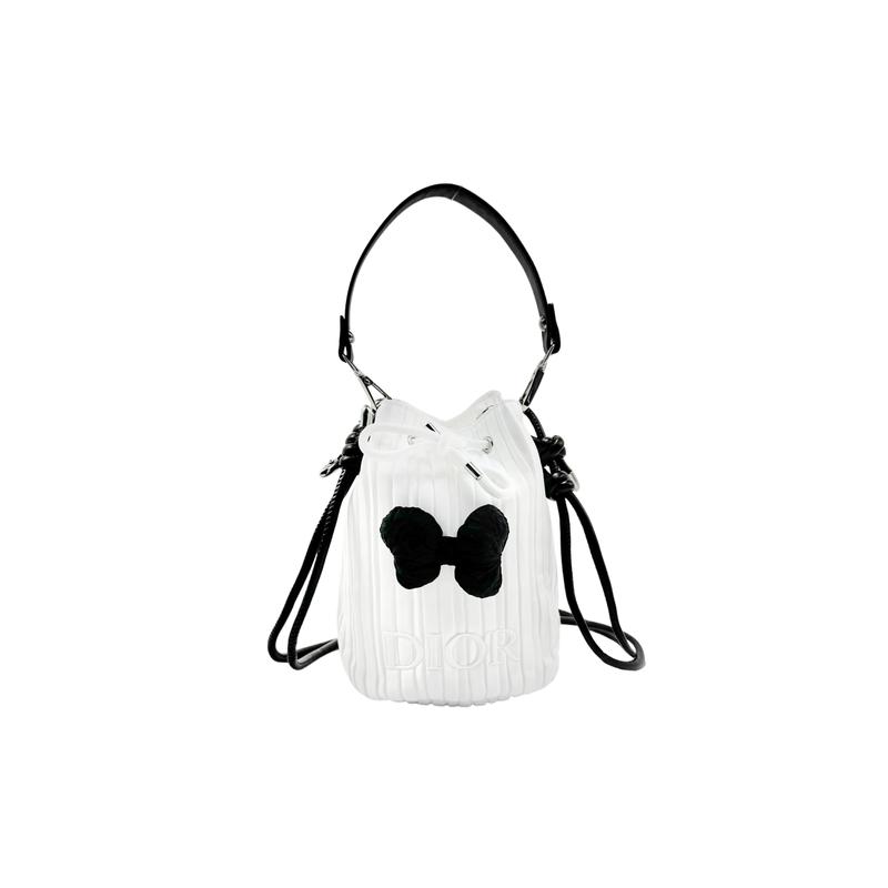 DIOR Bag [Customized Cosmetic Bag] Bow Polyester Fiber Commuting Versatile Every Day Sweet and Simple Portable Black and White Mini Haute Couture чёрный