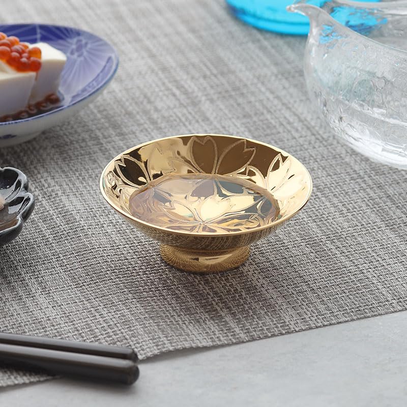 EAST Table Gold Glaze Cup Medium Sakura Mino Ware In Wooden Box Made In Japan 716-010