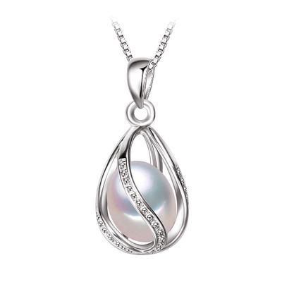 LSOOYH Collana a gabbia geometrica Collana con perle d'acqua dolce a goccia da 8-9 mm Collana alla moda per idea regalo da donna