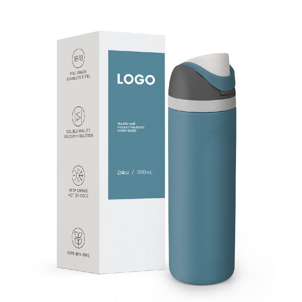 Doppelwandige Edelstahl-Sportflasche mit Isolierung und Griff, großes Fassungsvermögen, zwei Trinkfächer und Reiseverschluss