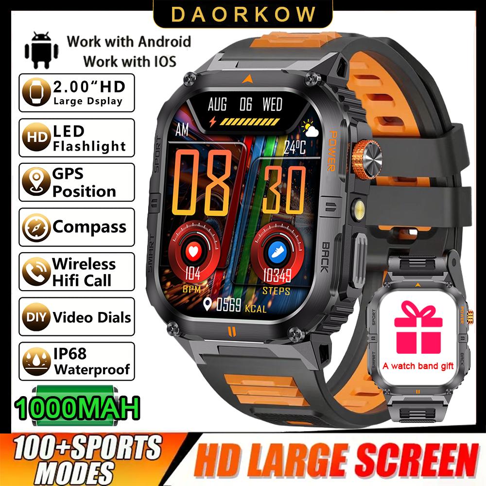 1000mAh Super Capacity Battery Adult Men Smart Watch 2.0-inch Large Screen Bluetooth Call IP68 Waterproof SmartWatch Sports