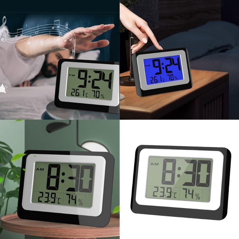 Digital Alarm Clock with Large LCD Display Backlight Temperature Hygrometer Monitor Flexible Mounting Option Easy Setups