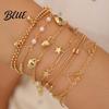 Gold Color Bracelet 6 Layer Bracelet Adjustable Tail Chain Alloy