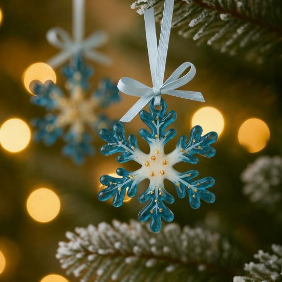 1/2/5Pcs Handmade Christmas Ornament Blue Golden Reindeer Snowflake Charm Christmas Tree Pendant Holiday Decoration