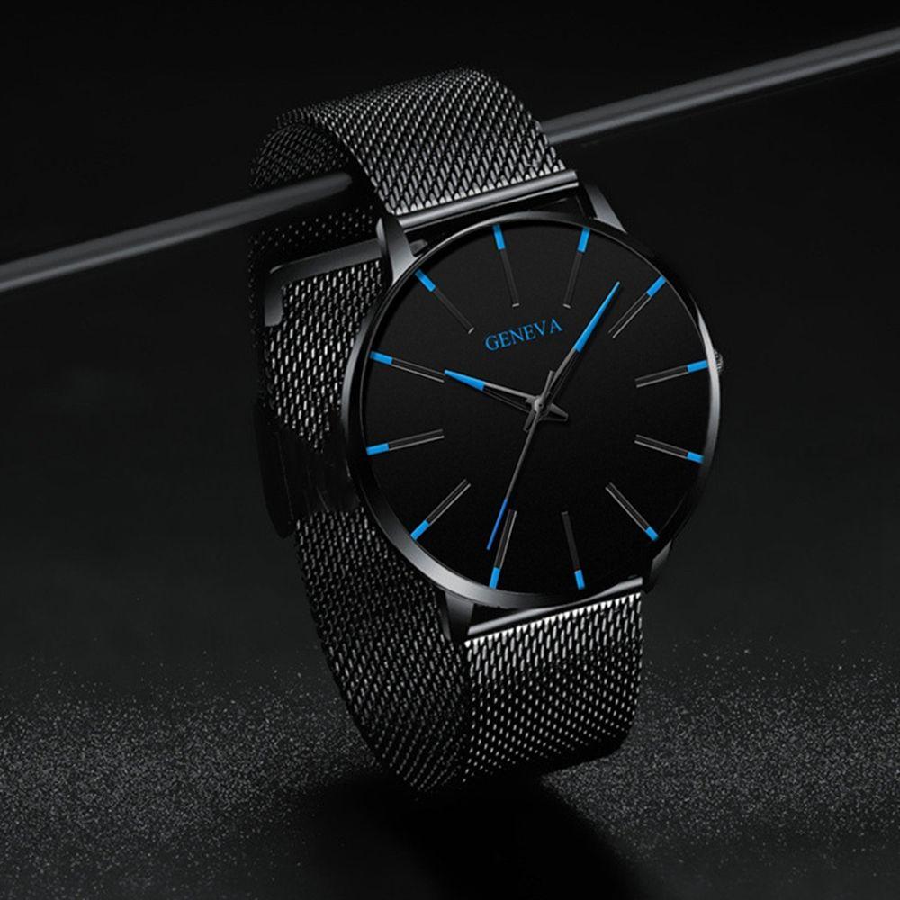 Classic Black Ultra Thin Watches Alloy Mesh Belt Quartz Watch Luxury Mens Wristwatch  Leisure Time