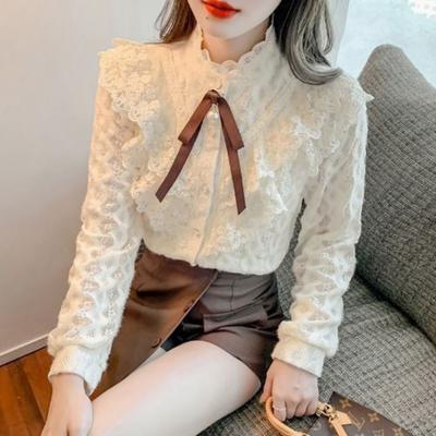 Bottoming Shirt for Women New Style Lace Stand Collar Lace Shirt for Women Versatile Tops Shirts for Women