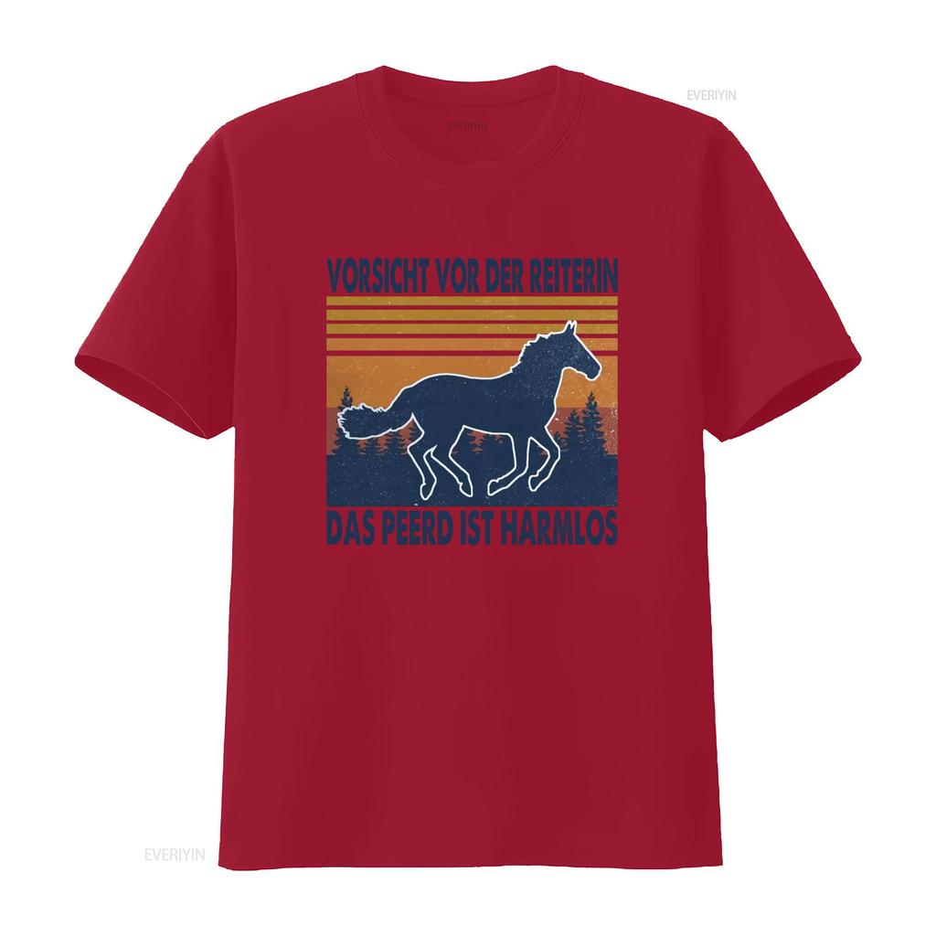 Horse Vorsicht Vor Der Reiterin Das Pferd Ist Harmlos T Shirt Print vintage Washed Unisex Slightly Casual Top For Everyday Wear