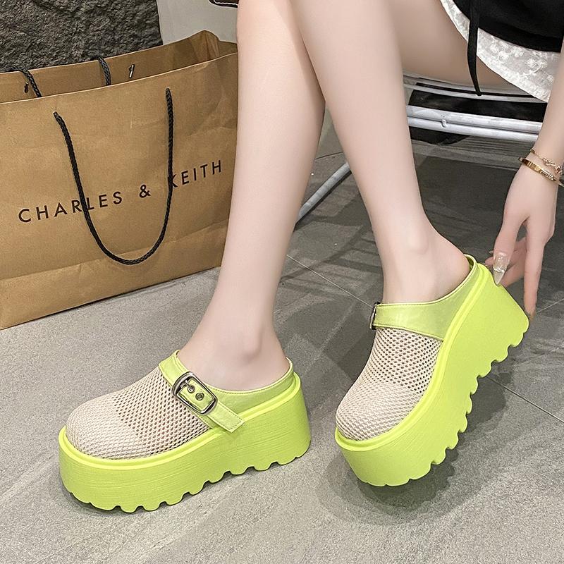 

2025 New Non-slip Platform Female Mesh Breathable Half-toe Baotou Slippers Casual Versatile Beach Shoes Slides Women Sandalias 35
