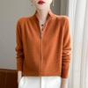 Stand-collar Zipper Wool Cardigan for Women In Autumn and Winter New Style Ingot Needle Sweater Loose Jacket Casual Knitted Top