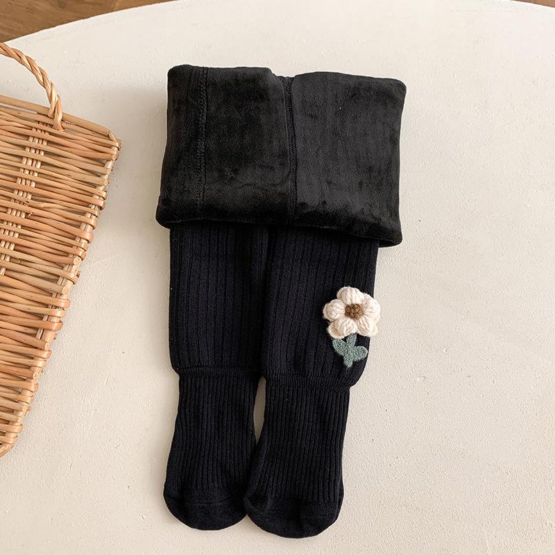 Mädchen Leggings mit Blumenmuster, warm gefüttert mit Samt: Kuschelige Herbst-/Winterstrumpfhosen für Babys und Kleinkinder