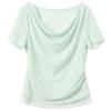 Sancai Women's Lace Patchwork Cowl Neck Crop Top