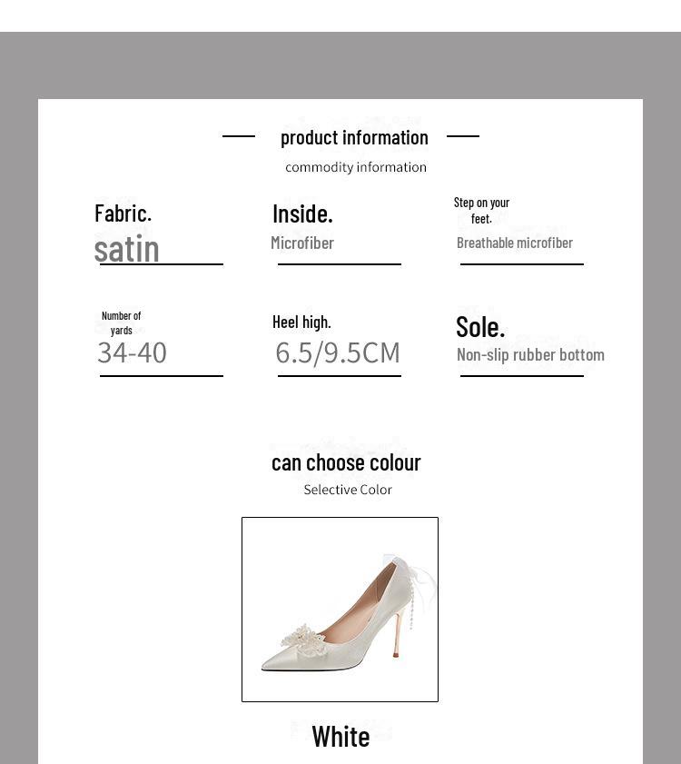 White Satin Stiletto Heels with Bow & Rhinestones - Women's Bridal & Bridesmaid Shoes