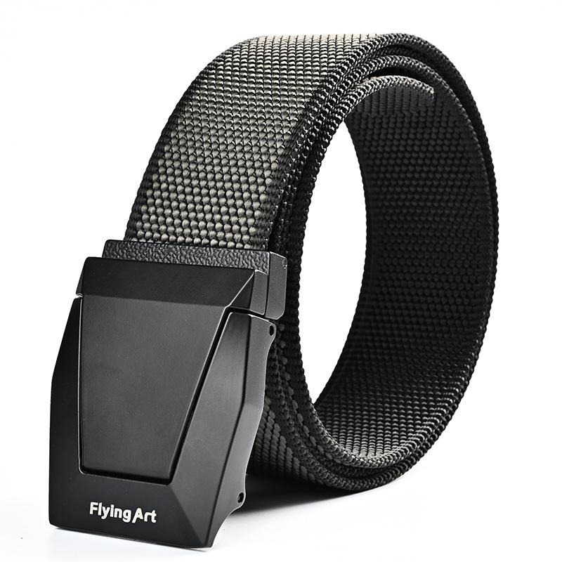 Men s reversible belt - metal buckle canvas belt - casual business nylon leather belt 120cm черный серый