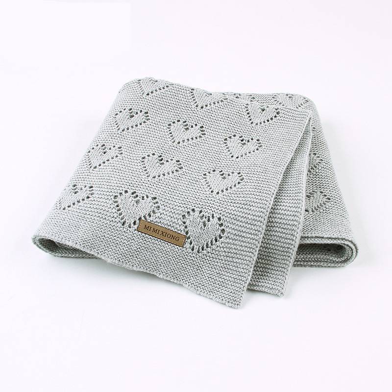 Baby Knitted Heart Pattern Crochet Swaddle Wrap With Windproof Cotton For Newborns